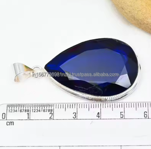 Pendentif saphir bleu pendentif en argent Sterling 925 saphir bleu pierre précieuse fait à la main argent saphir bijoux cadeau pour sa mère - Product Image 3