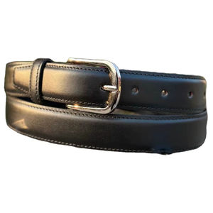 Ceinture formelle en cuir véritable noir avec boucle en fer de style western, largeur 3,5 cm, longueur réglable, broderie pour un usage décontracté et professionnel - Product Image 1