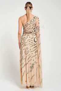 Vestido de noche de chifón con estampado animal, de un solo hombro, con lentejuelas en relieve, transpirable, manga capa, corte en A, largo hasta el suelo - Product Image 6