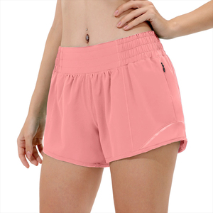 Shorts de course pour femmes avec logo personnalisé du fabricant OEM, vente en gros, shorts de sport taille haute pour femmes avec poche zippée - Product Image 4