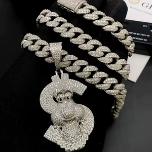 Collar con Colgante de Símbolo de Dólar Estilo Hip Hop, Chapado en Rodio sobre Plata 925, Micro Pavé de Moissanita, Cadena Cubana, Unisex, Certificado - Product Image 2