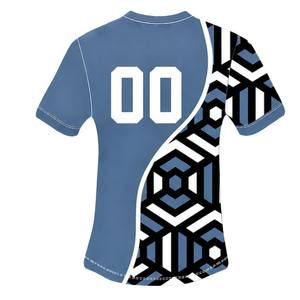 Ensemble short et maillot de rugby géométrique bleu acier, noir et blanc, à manches courtes, col rond, personnalisable, respirant, pour l'entraînement et les sports d'équipe - Product Image 4