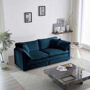 Divano Moderno a Due Posti in Tessuto Chenille Blu per Soggiorno, Grande Dimensione con 4 Cuscini Imbottiti - Product Image 2