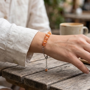 Pulsera de Piedras Naturales de Naranja Hechas a Mano con Cadena de Plata Ajustable, Joyería de Piedras Preciosas, Estilo Boho, Venta al Por Mayor de Fábrica - Product Image 5