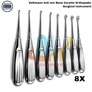 Cureta ósea manual Volkmann de acero inoxidable de 4x5 mm, instrumento quirúrgico ortopédico con acabado pulido tipo cuchara afilada - Product Image 2