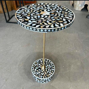 Mesa auxiliar de nácar superventas con base de latón, mesa de péndulo con incrustaciones de concha, mesa de comedor MOP pequeña para una sola persona - Product Image 1