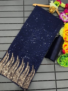Sari indien Bollywood le plus vendu, brodé, lourd, à double sequin, bleu fantaisie, longueur ras du sol, séchage rapide, pour soirée, très tendance - Product Image 2