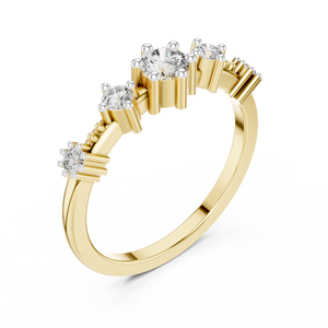 Bague de Mariage Classique à Cinq Pierres en Diamant de Laboratoire DEF VVS Taille Ronde Brillante Graduée, Or Jaune 14K, Fabricant de Bijoux Fins - Product Image 3