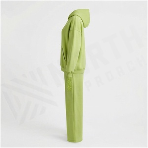 100% Cotton <b>Women</b> Midweight <b>Fleece</b> 2-Piece Vintage Hooded Sweatpants & Jacket Set Fall Winter <b>Jogger</b> Tracksuit - Product Image 3