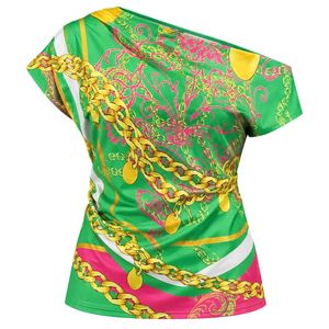 Haut asymétrique imprimé vert et rose pour femme – Blouse décontractée à manches courtes, tendance estivale, vêtement élégant pour femme - Product Image 1