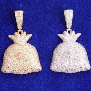 Collar con Colgante de Bolsa de Dinero con Diamantes Cultivados en Laboratorio, Corte Baguette, Estilo Hip Hop, para Hombre - Product Image 1