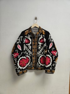 Traditional <b>Black</b> Soft <b>Velvet</b> <b>Jacket</b> <b>Women</b> s Ethnic Coat Festival Coat With Pocket Inside Lining One Size Hand Embroidered Coat - Product Image 2