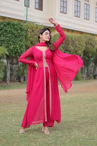 Designer Embroidery Work Faux Georgette Long <b>Kurti</b> With Bottom And Faux Georgette Dupatta Ready To Wear Set - Product Image 2