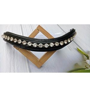 Frontal en cuir noir rembourré avec cristaux transparents pour concours hippique et événements spéciaux - Product Image 1