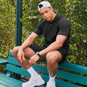 Men’s Trendy Grey Hoodie Shorts <b>Set</b> Breathable Summer Casual Outfit Stylish Streetwear Gym Wear Comfortable Clothing - Product Image 3