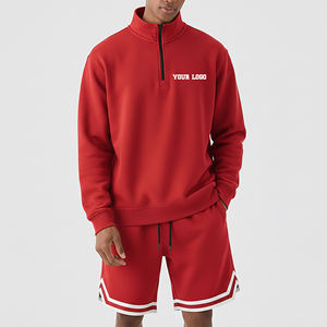 Conjunto de Sudadera Oversize con Cremallera de 1/4 y Pantalones Cortos Holgados 100% Algodón, con Logotipo Bordado Personalizado, Conjunto de Dos Piezas para Hombre - Product Image 4