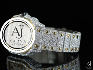 Montre mécanique en acier inoxydable avec incrustation de diamants, affichage analogique, bracelet de 20 mm, pierres précieuses, montre de luxe - Product Image 5