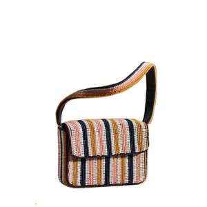 Handmade Glass Beaded Floral Shoulder Bag with Digital Printing Customized Shape Green Leaves White Base Crafted with Care - Product Image 3