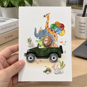 Carte de vœux personnalisée faite à la main en quilling sur le thème des animaux de la savane, papeterie en papier, carte cadeau, Vietnam Digital - Product Image 5