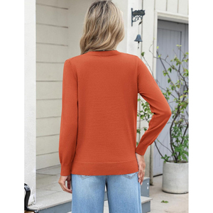 Pull col rond pour femme, manches longues, décontracté, épais, doux, en maille côtelée, anti-boulochage, en nylon/acrylique, color block, pour l'automne - Product Image 5