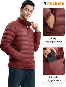 Chaqueta acolchada para hombre, color borgoña, con cuello alto, ligera, cortavientos, con cierre de cremallera, rellena de plumón, para invierno. - Product Image 5