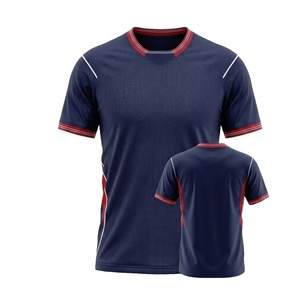Camiseta de fútbol personalizada para hombre, azul marino, cuello en V, transpirable, manga corta, con bloques de color, para entrenamiento, uniformes de equipo - Product Image 1