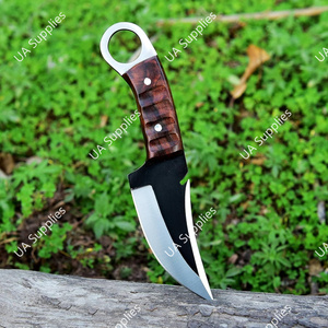 Couteau de chasse, de camping et de survie haut de gamme en acier inoxydable 12C27, manche en bois de rose, trou pour le pouce, prise ferme, étui en cuir, OEM - Product Image 2