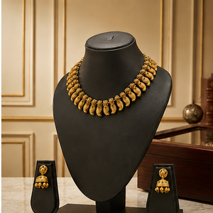 Traditional Gold-Plated Metal Pin Necklace Set Matching Earrings Handmade Irregular Shape Jewelry Wedding Decoration Gift - Product Image 1