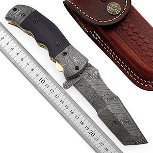 Couteau de poche en acier Damas avec motif de lame artistique, couteau pliant Damas fait main avec action d'ouverture fluide - Product Image 6