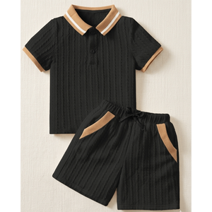 Conjunto de Polo y Pantalones Cortos de Punto Trenzado Vintage para Niño, Conjunto de Verano de Dos Piezas de Punto Texturizado Junior "Quiet Luxury" - Product Image 6