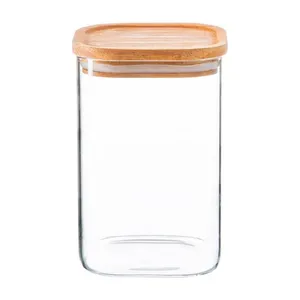 New Arrival Airtight Modern Design <b>Kitchen</b> <b>Storage</b> Food Jar Borosilicate Glass Bamboo Wooden Lid Stopper Honey Jar Wholesale - Product Image 1