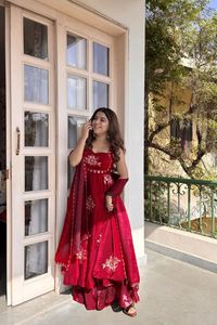 Indian Pakistani Beautiful Designer Anarkali Fendy <b>Silk</b> <b>Fabric</b> thread with Sequence Work Party Casual Traditional Women Wear - Product Image 3