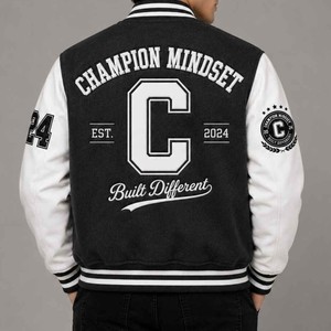 Chaqueta Varsity Champion para Hombre, Negra con Letra C Bordada en Blanco, Estilo Preppy, para Otoño e Invierno - Product Image 3