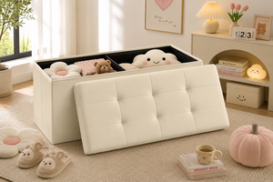 Deluxe Fabric Storage Ottoman Bench for Living Room Home Furniture - Product Image 5