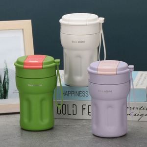400ml Minimalist Women's High-Fashion Portable Straw Water Bottle <b>Insulated</b> Cup Hexagonal Coffee <b>Mug</b> with Carry Strap - Product Image 3