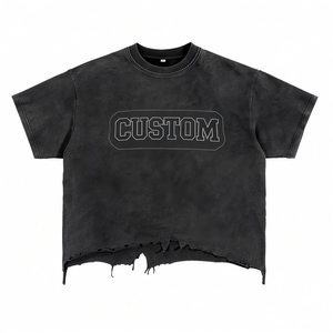 เสื้อยืดคอตตอน 100% สไตล์วินเทจ ล้างสีแบบ Stone Acid Wash พิมพ์ลาย DTG ขนาดใหญ่พิเศษ น้ำหนัก 260 กรัม สำหรับผู้ชายและผู้หญิง สไตล์วินเทจ รับผลิตตามสั่งขายส่ง - Product Image 1