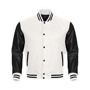 Custom Design Geometric/Cartoon White Wool Stand Collar Black Wool Men's College Baseball Varsity Hooded <b>Jacket</b> Eco-Friendly - Product Image 3