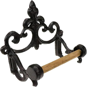 Vintage Cast Iron Toilet <b>Paper</b> Holder Cast Iron Towel Rack with Wooden Rod Wall Mounted <b>Tissue</b> Holder for Bathroom and Kitchen - Product Image 4