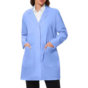 Bata de Laboratorio Azul Claro para Mujer, Uniforme de Hospital de Algodón y Poliéster Tejido, con 3 Bolsillos y Cierre de Botones - Product Image 1