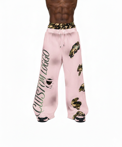 Pantalon de jogging ample en molleton double face camouflage pour homme, style streetwear personnalisé, coupe large, effet usé - Product Image 1