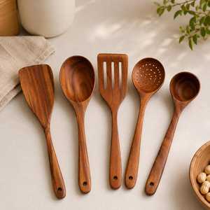 Juego de Cucharas de Cocina de Madera Natural con Logotipo Personalizado, Hechas a Mano, Ecológicas, con Acabado en Oro Rosa, Mango Largo, Diseño Moderno para Cocina - Product Image 2