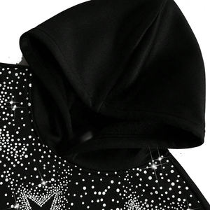Sudadera con capucha de moda con cremallera y pedrería de cristal brillante, estilo urbano, informal, 100% algodón, con hombros caídos, unisex - Product Image 6
