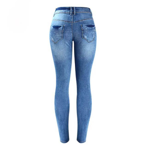 Fabricación de Pantalones Vaqueros Ajustados de Cintura Alta para Mujer, Hechos a Medida, al por Mayor, con Diseño Desgarrado, Color Personalizado, Todas las Tallas - Product Image 3