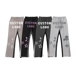 Men's Custom Logo Flare Pants Printed Elastic Waist Drawstring Casual Autumn Style Polyester Cotton Midweight Side Stripe - Product Image 1