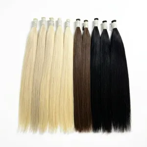 Cabello Humano Remy Liso Rubio, Castaño y Negro, Mezcla de Colores, Sin Procesar, Trama Natural - Product Image 1