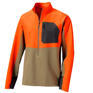 Men's Orange Color Block Fleece Jacket Quarter Zip Windproof Casual Autumn Wear Polyester Outerwear - Product Image 1