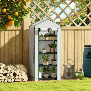 Mini serra portatile a 4 livelli con tetto in PE ad alta resistenza per giardini, colore bianco - Product Image 5