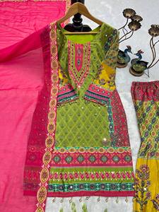 Designer Indian Salwar Kameez Set Digital Print Patterned Top Plazzo Dupatta for Wedding Party Occasions Reversible Wrinkle-Free - Product Image 4