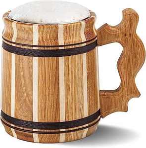 Handmade Eco-Friendly Wooden Beer Mug with Dragon Handle Vintage Style Microwave Safe Bar Accessory <b>for</b> Men - Product Image 5