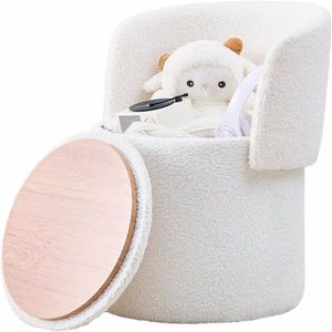 Modern Foldable Vanity <b>Stool</b> with Teddy Velvet Footrest Extra Seating & Small Side Table Extra Comfortable Ottoman <b>Storage</b> - Product Image 1
